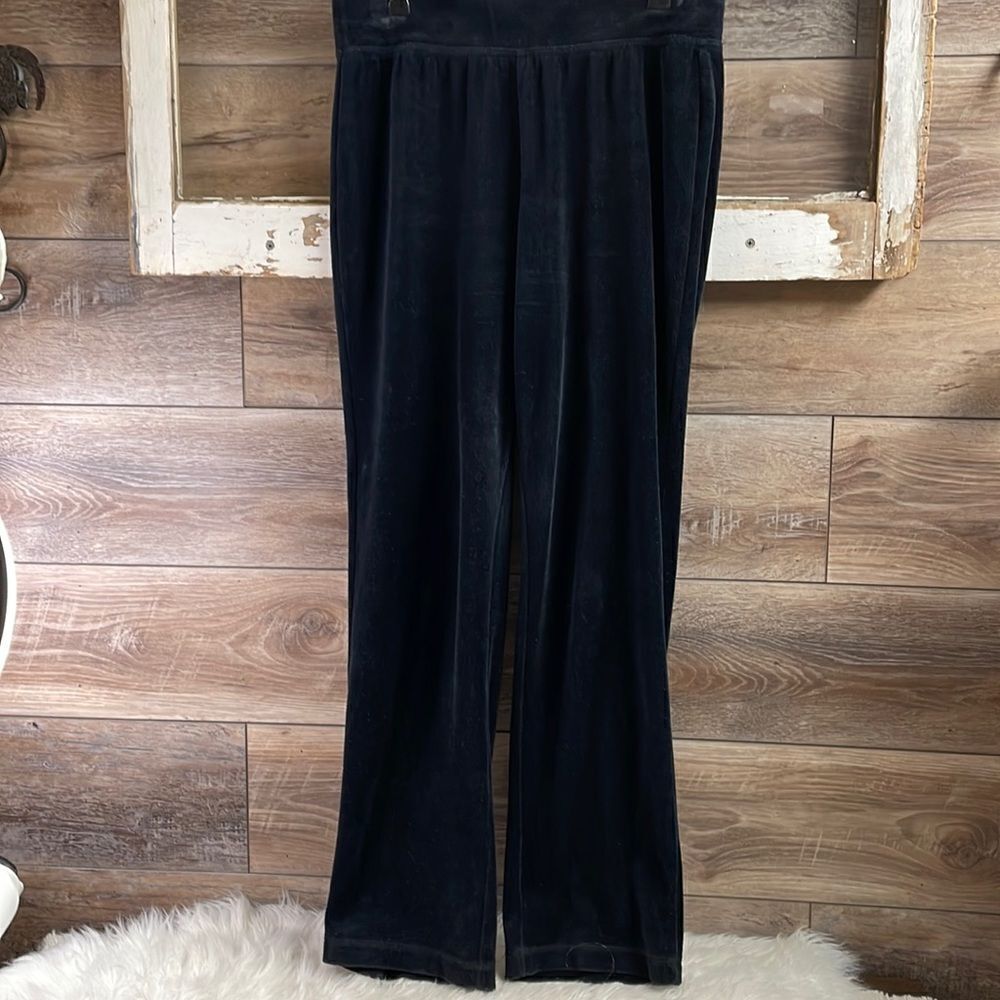 Three Hearts Ladies Velour Elastic Waist Band Black Pants, Size Small